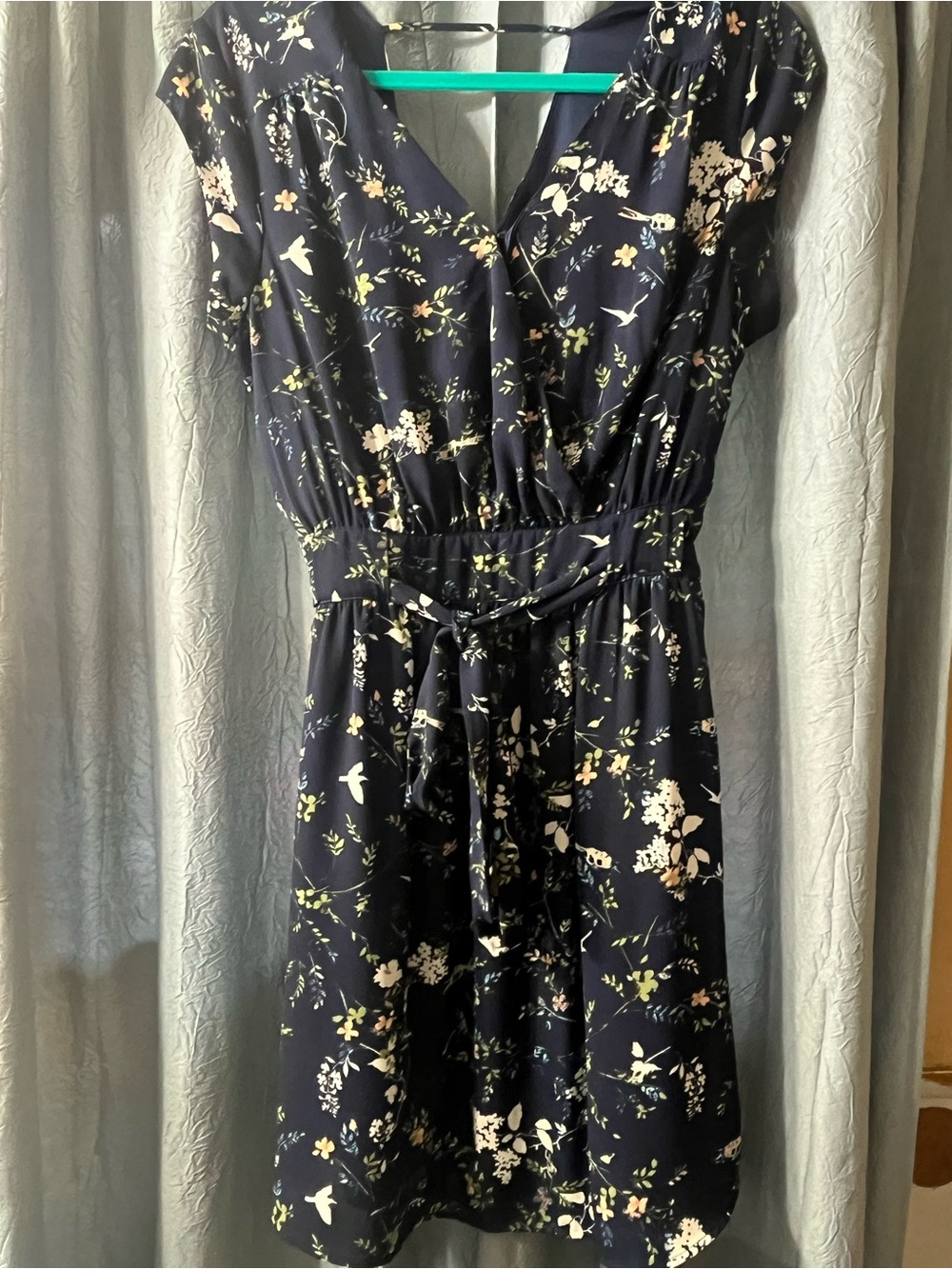 DR2 Navy Floral Wrap Midi Dress with Tie Waist